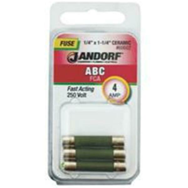 Jandorf UL Class Fuse, ABC Series, Fast-Acting, 4A, 250V AC 3397551